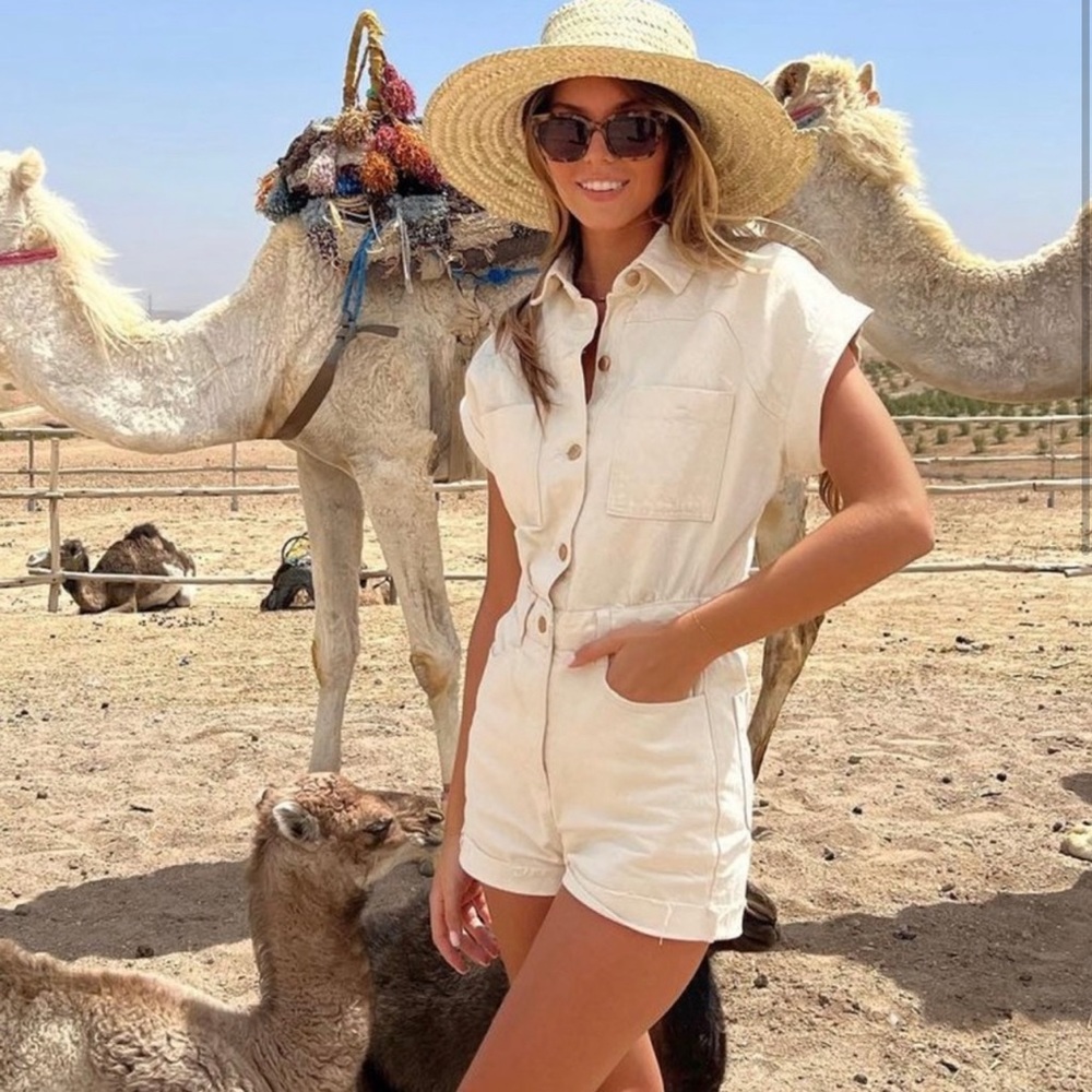 Zara Cream Colored Denim Romper